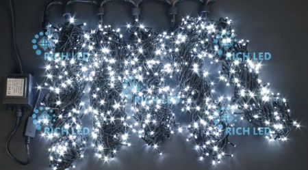 Светодиодная гирлянда 5 нитей по 20 м, 24V, белая, черный провод, RL-S5*20-B/W