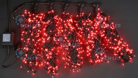Светодиодная гирлянда 5 нитей по 20 м, 24V, красная, черный провод, RL-S5*20-B/R