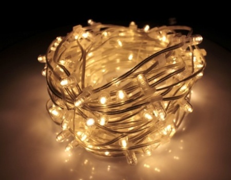 Светодиодная гирлянда "Клип-лайт" 12V, 100 м, теплая белая, прозрачный провод, ФЛЭШ, c КОЛПАЧКОМ