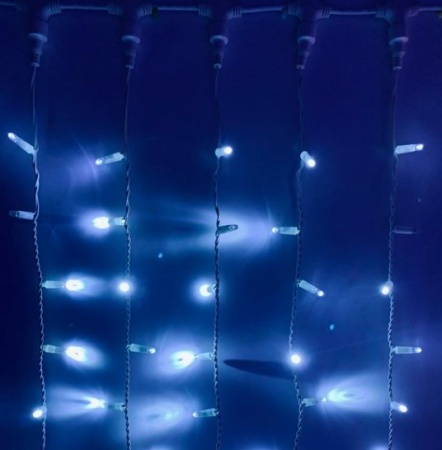 Светодиодный занавес 2*9 м, синий, постоянного свечения, белый провод