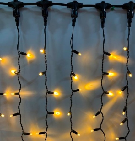 Светодиодный занавес 2*9 м, теплый белый, постоянного свечения, черный провод