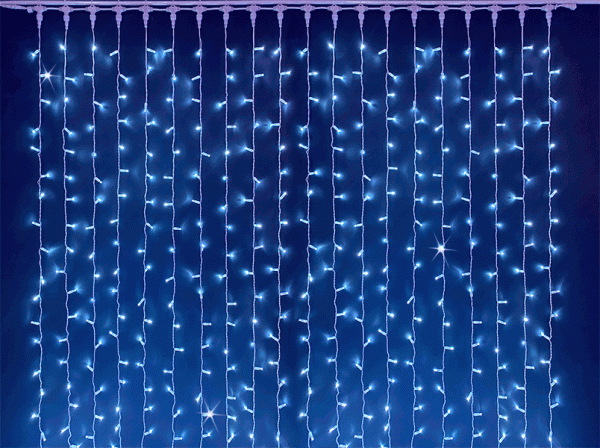 Светодиодный занавес 2*6 м, холодный белый, мерцающий, белый провод, с колпачком