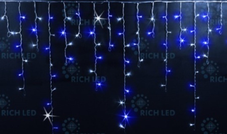 Светодиодная бахрома 3*0,9 м, сине-белая, мерцающая (флэш), прозрачный провод