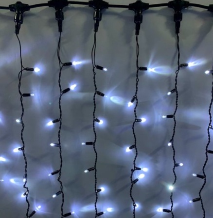 Светодиодный занавес 2*9 м, холодный белый, постоянного свечения, черный провод