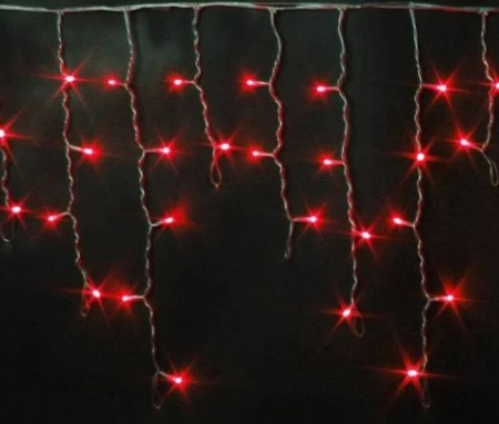 Светодиодная бахрома 2*0,6 м, красная, постоянного свечения, белый провод