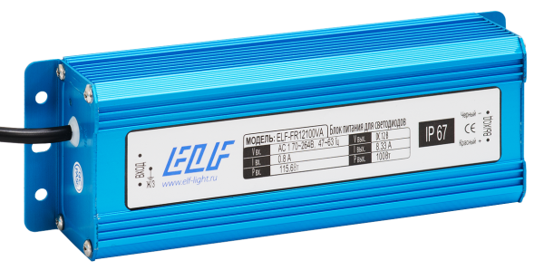 Блок питания герметичный морозостойкий ELF, 12В, 100Вт, металл, IP67, -40/50С