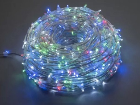 Светодиодная гирлянда "Клип-лайт" 12V, 100 м, мульти, темно-зеленый провод, фиксинг, с КОЛПАЧКОМ