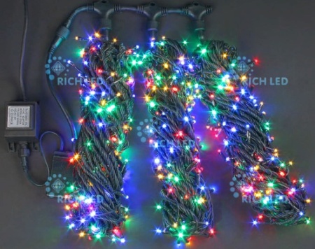 Светодиодная гирлянда 3 нити по 20 м, 24V, мульти, зеленый провод, RL-T3*20N2-G/M