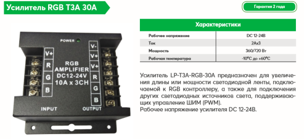 Контроллер RGB T3 RF 30A сенсорный ПДУ