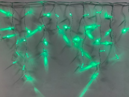 Светодиодная бахрома 2*0,6 м, зеленая, постоянного свечения, белый провод