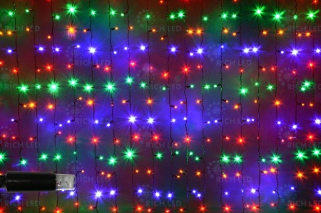 Светодиодный занавес 2*9 м, мульти, постоянного свечения, черный провод