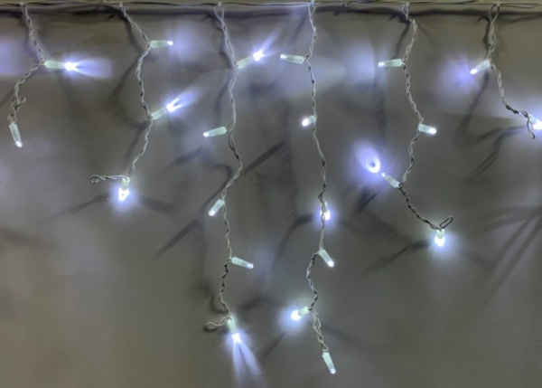 Светодиодная бахрома 2*0,6 м, белая, постоянного свечения, белый провод