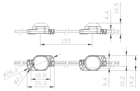 Модуль светодиодный ELF VIVO+ I, 1SMD диод 2835, с линзой, 170гр.,12В, IP 67, белый