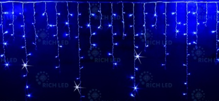 Светодиодная бахрома 3*0,9 м, синяя, мерцающая, прозрачный провод