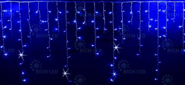 Светодиодная бахрома 3*0,9 м, синяя, мерцающая, прозрачный провод